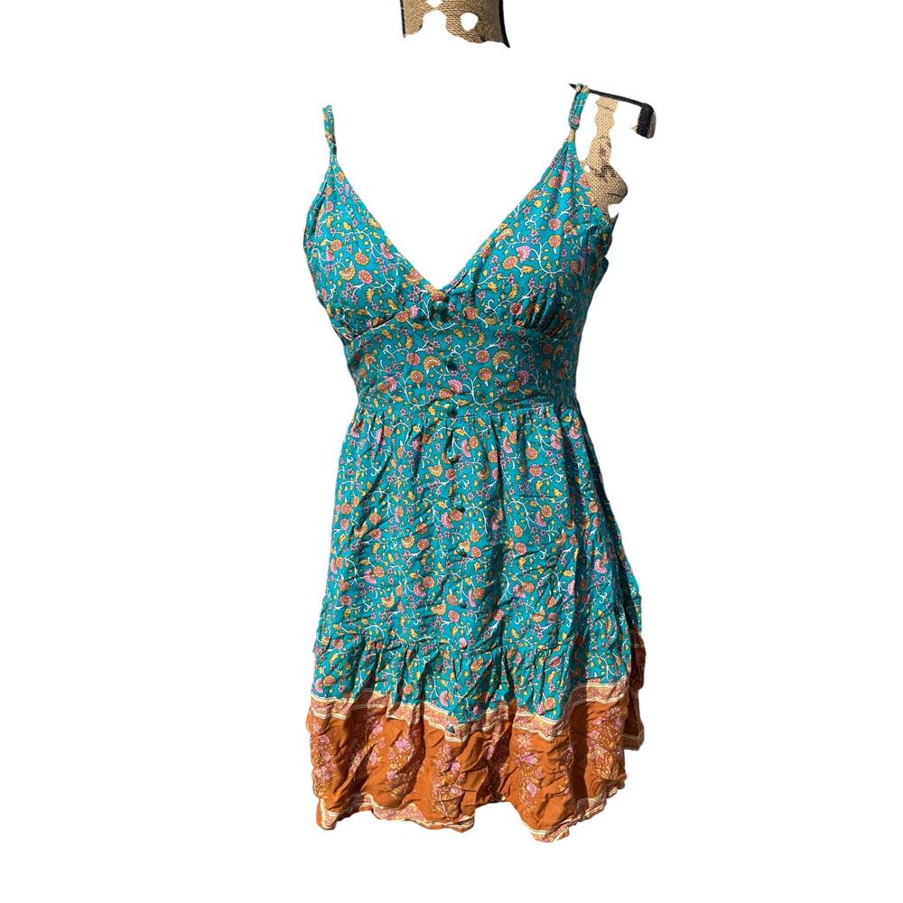 Stylish SHEIN V-Neck Ditsy Floral Tie Back Rayon Dress S